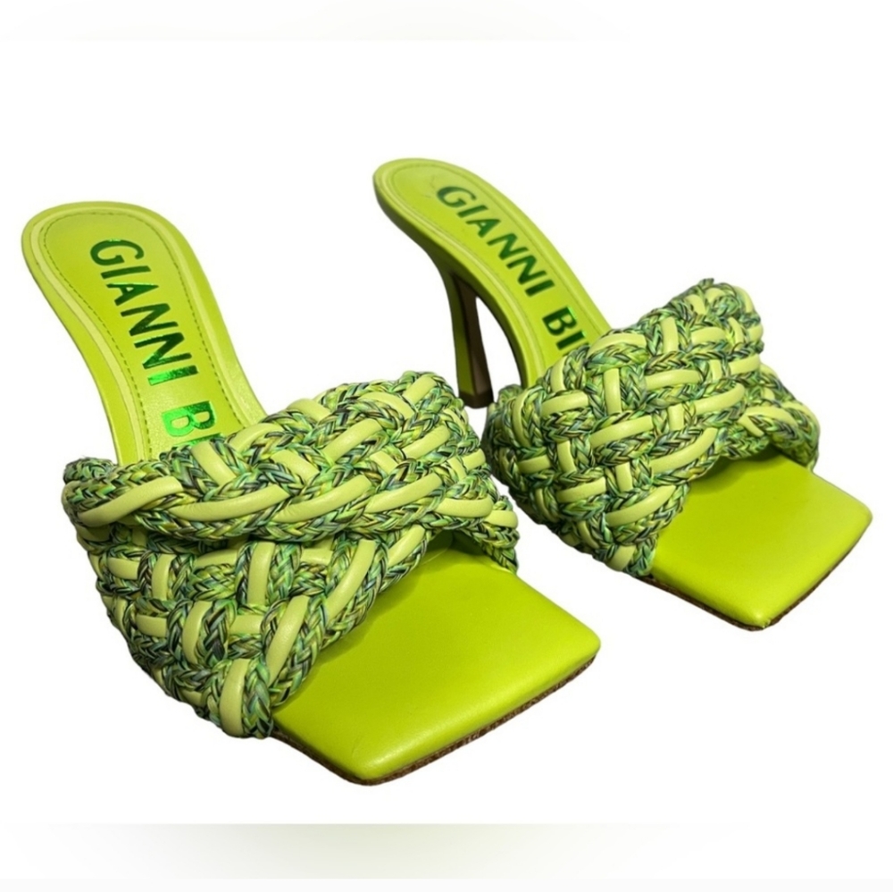 NWT GIANNI BINI Lime Green Woven Heeled Square Toe Mule, sz 5.5 - Picture 5 of 7